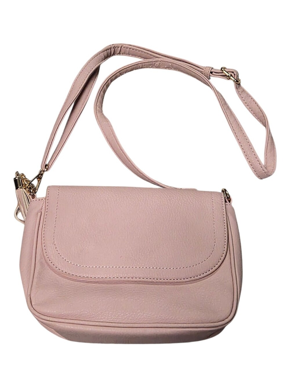 Blush Pink Crossbody Purse Tassel Accent Flap Shoulder Bag Faux Leather EVVE